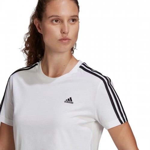 Adidas, Essentials Loose Cropped 3 Stripes, Camiseta, Manga